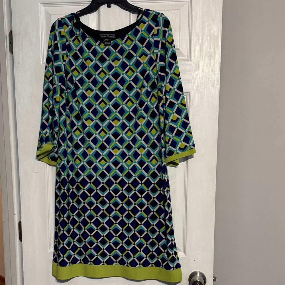 Jessica Howard Long Sleeve Dress in Blue and Green
